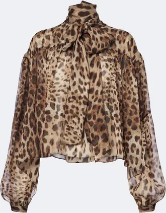 Dolce & Gabbana Leopard-print tie-neck silk blouse