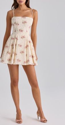 House of CB Dolly Rose Print Fit & Flare Minidress in Ivory Vintage Rose Print at Nordstrom, Size X-Small