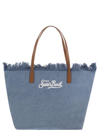 MC2 Saint Barth City Denim Shopper Bag With Embroidered Logo
