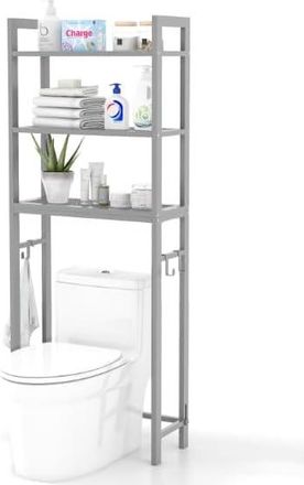 Costway Estanter&iacute;a De Ba&ntilde;o Sobre Inodoro, Organizador De Metal Para El Ba&ntilde;o Que Ahorra Espacio Con 3 Ganchos, Estanter&iacute;a De 3 Niveles Encima Inodoro Lavadero 
