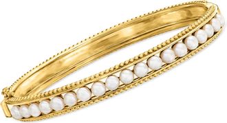 Ross-Simons 3.5-4mm Cultured Pearl Bangle Bracelet in 18kt Gold Over Sterling