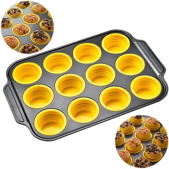 OEM Molde De Silicona Para 12 Magdalenas Con Rejilla Met&aacute;lica, Revestimiento Antiadherente Para Desmoldar F&aacute;cilmente, Ideal Para Hornear Magdalenas, Pan, 