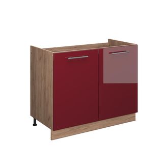 Vicco Mueble Bajo Para Fregadero Fame-line, Rojo Burdeos Alto Brillo/roble Dorado, 100 Cm Sin Encimera, Vicco