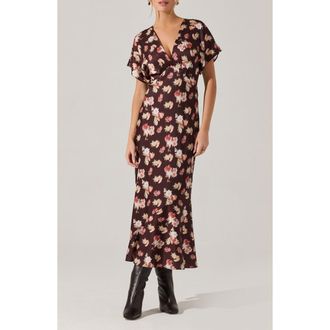 ASTR the Label Talyha Floral Flutter Sleeve Maxi Dress in Brown Floral at Nordstrom Rack, Size X-Small