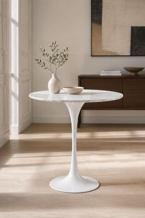 Fusion Living Marble Tulip Circular Side Table in White