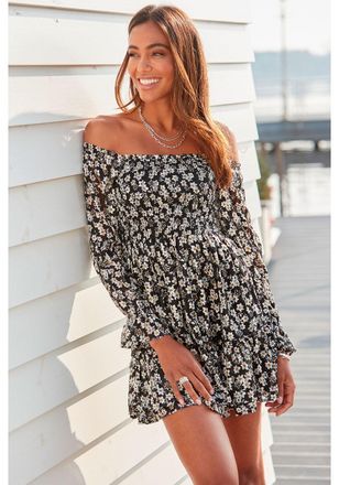 Lascana Womens Carmen Neckline Floral Pattern Dres