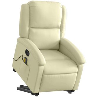 vidaXL Vidaxl - Sill&oacute;n Reclinable Masaje El&eacute;ctrico De Pie Cuero Aut&eacute;ntico Crema