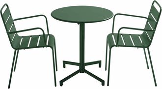 Oviala Conjunto de mesa de jard&iacute;n y 2 sillones en metal verde bosque