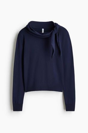 H&M Scarf-collar Jumper in Navy Blue at Nordstrom, Size X-Small