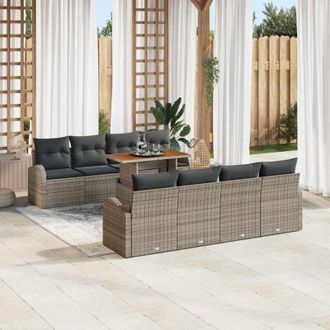 vidaXL Conjunto De Sof&aacute; De Jard&iacute;n 9 Pcs Gris Polirat&aacute;n Vidaxl