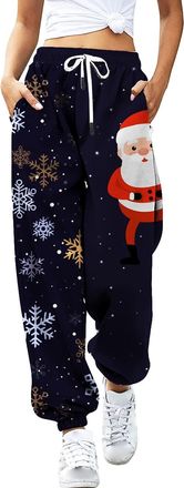 Generic Christmas Joggers Women Funny Santa Claus Graphic Holiday Sweatpants High Waisted Loose Trousers Oversized Xmas Drawstring Jogging Pants Ladies Joggin
