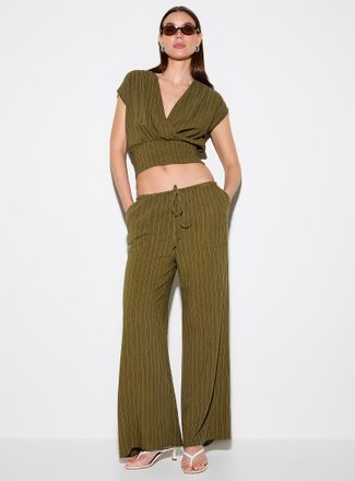 Icone Womens Touch of linen drawcord waist striped pant
