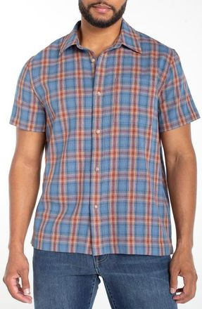 Liverpool L.A. Plaid Short Sleeve Cotton Button-Up Shirt in Blue Red Multi at Nordstrom, Size X-Large