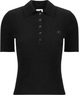 Courr&egrave;ges Gebreide Polo Shirt - Dames - Polos - Zwart - XS - Tops