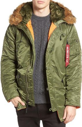Alpha Industries Slim Fit N-3B Parka in Sage/orange at Nordstrom, Size Xx-Large