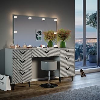 Vicco Tocador Anett, Gris, 150 Cm Con Iluminaci&oacute;n Led Y Taburete, Vicco