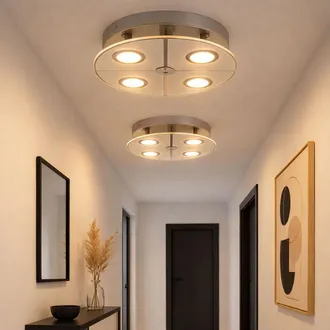 Globo Lighting Plafoniera Cromata Led Da Soffitto Soggiorno, Vetro Satinato, 4x 3w 250lm 3000k, Pxh 30x7,5 Cm, Set Da 2
