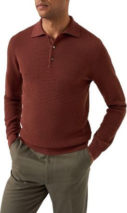 Eton Merino Wool Pop Stitch Long Sleeve Polo in Red at Nordstrom, Size Xx-Large