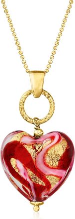 Ross-Simons Italian Red and Pink Murano Glass Heart Necklace in 18kt Gold Over Sterling