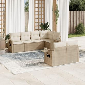 vidaXL Vidaxl - Set Sof&aacute;s De Jard&iacute;n 7 Piezas Y Cojines Rat&aacute;n Sint&eacute;tico Beige