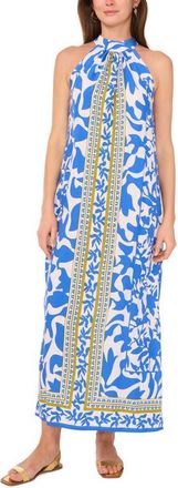 Vince Camuto Print Tie Back Sleeveless Maxi Dress in Dew Blue at Nordstrom, Size X-Large