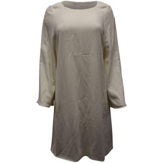 Helmut Lang Long Sleeve Shift Dress in Ivory Viscose