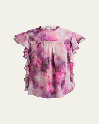 Isabel Marant Daliyane Tie-Dye Cotton Ruffle Blouse