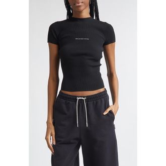 Alexander Wang Jacquard Logo Rib Sweater in Black at Nordstrom, Size X-Small