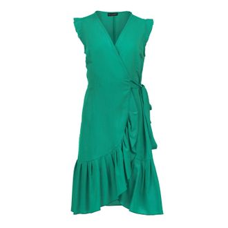 M&oacute;veis Conquista Smaragdgroene mouwloze wikkeljurk met ruches in viscose poplin
