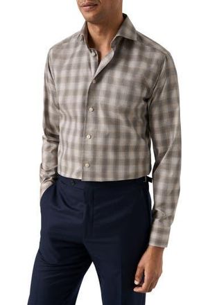 Eton Slim Fit Bold Check Twill Button-Up Shirt in Light Beige at Nordstrom Rack, Size 14.5