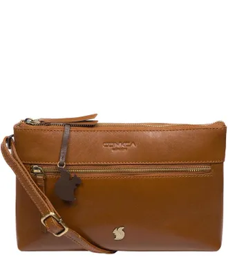 Conkca London Womens Minnow Dark Tan Leather Cross Body Clutch Bag - One Size