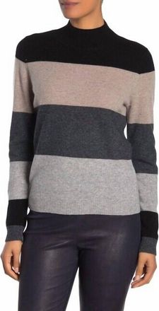Catherine Malandrino Cashmere Pullover Mock Neck Wide Stripes Sweater In Multicolor