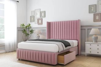 Sloomy Marlborough Plush Divan Set 2 Drawers-54 Wingback-Footboard in Pink | Size: King