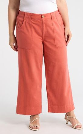 Liverpool L.A. Stride High Waist Crop Wide Leg Utility Pants in Red Clay at Nordstrom, Size 14W