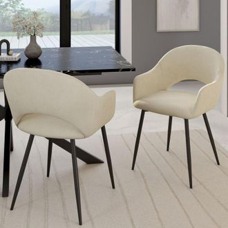 IDMarket Lote De 2 Sillas Y Sillones De Comedor De Terciopelo Crema Clara