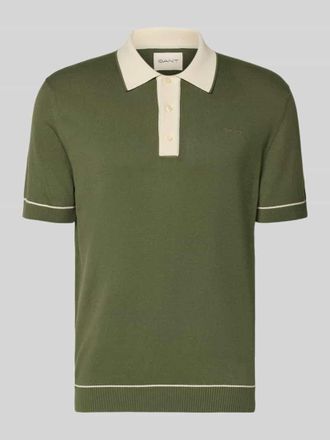 GANT Slim Fit Poloshirt mit Logo-Stitching in Oliv, Gr&ouml;&szlig;e XXXL