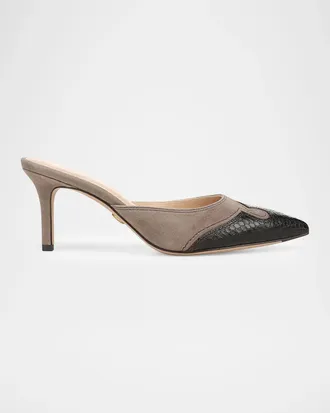 Veronica Beard 95mm Lisa Mixed Leather Western Mules