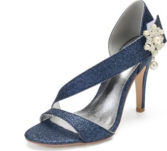 Generic Wedding Shoes Womens Bridal Stiletto Heels Sandals Sexy Peep Toe Bridal Wedding Party Dressy Heels Shoes 10.5Cm,Dark Blue,7 UK