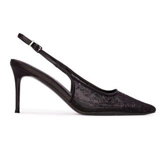 Black Suede Studio Marina 80 Pump in Black Sequin Lace at Nordstrom, Size 40