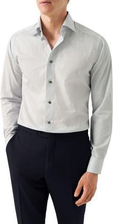 Eton Slim Fit Geometric Print Cotton Dress Shirt in Medium Brown at Nordstrom Rack, Size 15