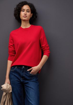 Street One Rundhalspullover STREET ONE, Damen, Gr. 42, racing rot, Strick, Obermaterial: 50% Viskose, 28% Polyester, 22% Polyamid, unifarben, regular fit normal,