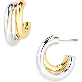 Shashi Two-Tone Double Hoop Earrings in Gold/silver at Nordstrom