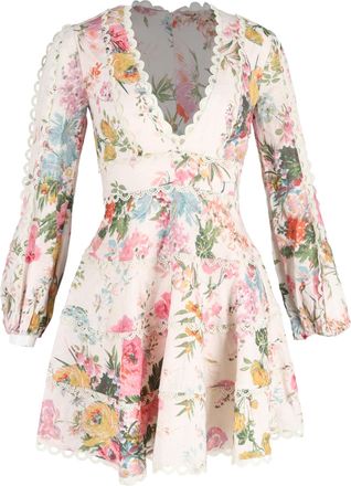Zimmermann Floral Print Mini Flared Dress in Multicolor Linen