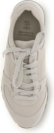 Brunello Cucinelli Womens Suede Sneakers Ivory Calf Leather Trainers