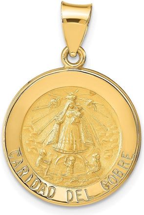 Diamond2Deal 14k Yellow Gold Polished and Satin Caridad del Cobre Medal Hollow Pendant