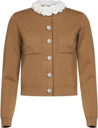Self Portrait Geborduurde Rand Vest - Dames - Vesten - Bruin - S - Katoen - Truien & Vesten