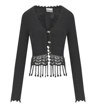 Ganni Black Crochet Cropped Cardigan