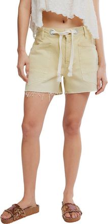 Free People Moxie Mid Rise Belted Drawstring Cutoff Denim Shorts in Whipped Butter at Nordstrom, Size 26