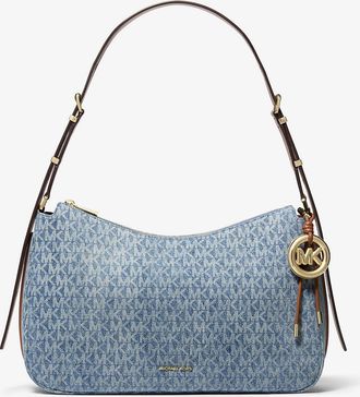 Michael Kors Nolita Medium Logo Embossed Denim Convertible Shoulder Bag
