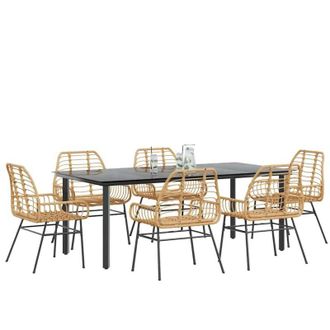 vidaXL Juego De Comedor De Jard&iacute;n 7 Pzas Rat&aacute;n Pe Marr&oacute;n Vidaxl